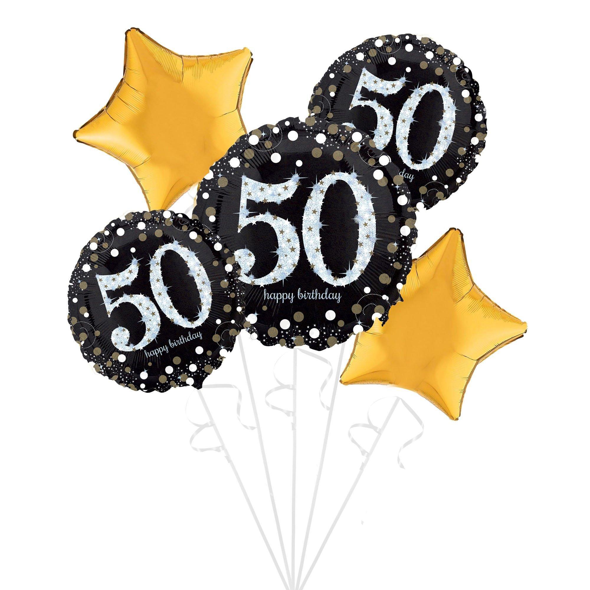 Sparkling Celebration 50th Birthday Foil Balloon Bouquet with Balloon Weight, 10pc